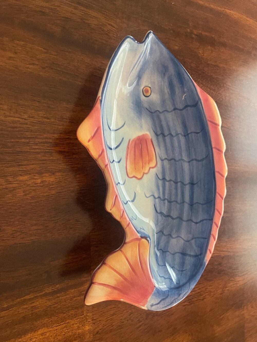 California Pottery Hand Painted Fish Colorful Trinket Dish 8" x 4.5"!